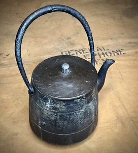 Antique Early 20th Century Japanese Tea Pot Iron Branch Engraving - Picture 1 of 7