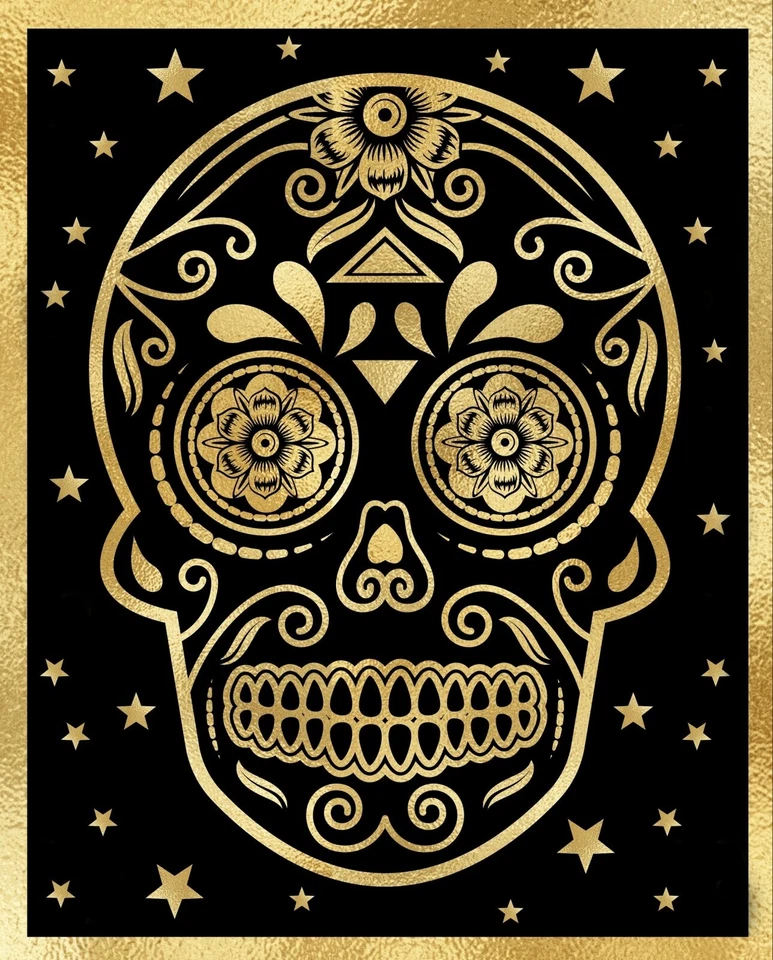 Panel de tela 35" | David Textiles Digital Halloween Calavera de azúcar Negro y Amarillo Foto 1 de 1