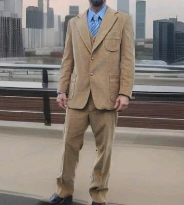 Chaqueta de traje de 3 piezas de pana a medida JC Penney de colección 43 chaleco 41 pantalones 37x31 Foto 1 de 4