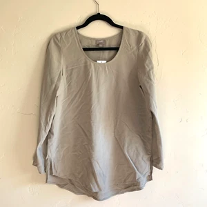 J jill women's 100% silk pullover blouse w/ roll up button sleeves taupe size XS - Picture 1 of 12