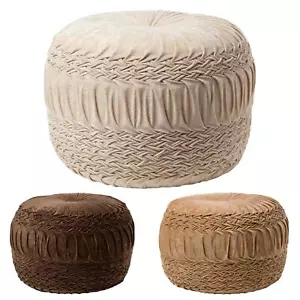 Round Pleated Pin Tuck Design Velvet Pouf Footstool with Bean Filling Foot Rest - Picture 1 of 22