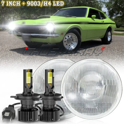 For Mercury Comet 1971-1977 Pair 7" inch Round LED Headlights HI/LO Halo DRL - Image 1 of 4