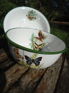 SALADIERS EMAILLES DECOR AU CHOIX LOT DE 2 PLATS COUPES NEUFS EMAIL VERITABLE FF - Picture 1 of 5