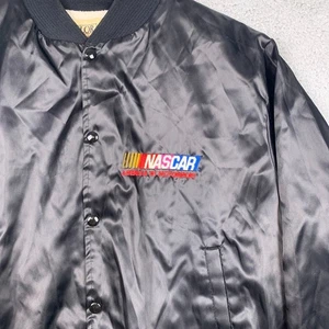 Vintage Nascar Jacket Mens Large Black Satin Bomber Swingster USA Racing Logo - Picture 1 of 14
