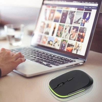 Black Ultra Thin 2.4G 1200DPI USB Wireless Mouse Ergonomic Optical Position DW - Image 1 of 4