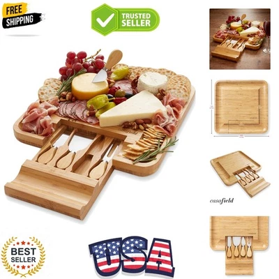 Bandeja de queso de bambú artesanal regalo con cuchillos de acero inoxidable - delicia de cocina atemporal Foto 1 de 4