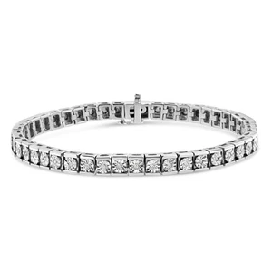 Miracle Set Diamond Accent Classic Tennis Bracelet in Sterling Silver 7.25" - Picture 1 of 6