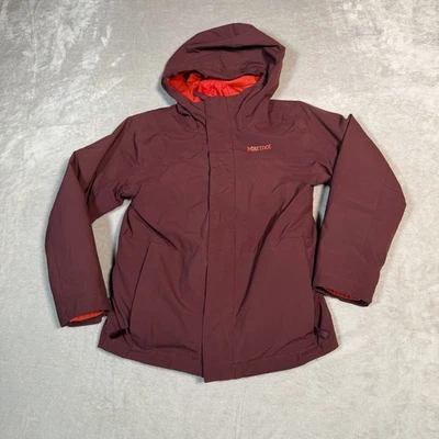 Jaqueta Marmot Juvenil Grande Vermelha Zíper Completo Isolada Chuva Com Capuz Ao Ar Livre - Imagem 1 de 4