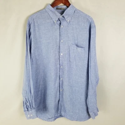 Camisa con botones Daniel Cremieux Signature Collection para hombre XL azul 100 % lino Foto 1 de 4