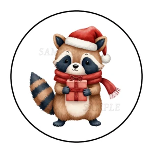 30 Christmas stickers labels tag envelope seals party favors cute animal raccoon - Picture 1 of 2