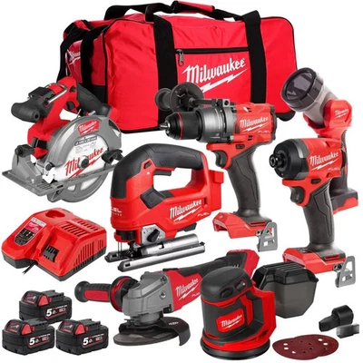Milwaukee 18V 7 Piece Power Tool Kit with 3 x 5.0Ah Batteries T4TKITM-95 - Image 1 of 4