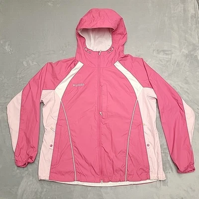 Jaqueta Columbia Feminina XXL Rosa Branca Colorblock Com Capuz Quebra-Vento Shell - Imagem 1 de 4
