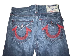 Vtg True Religion Straight Jeans Mens 2000s Red Stitch Horseshoe Pockets 34x32 - Picture 1 of 17
