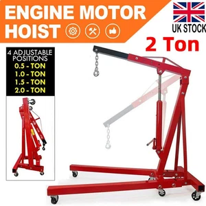 2 Ton Hydraulic Folding Engine Crane Hoist Lift Stand 2000kg Garage Workshop Use - Picture 1 of 22