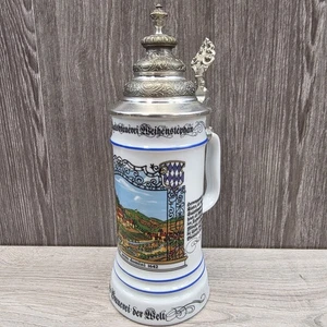 Cerveza alemana vintage Rastal Hohr Grenzhausen Stein porcelana blanca peltre 1992  - Imagen 1 de 15