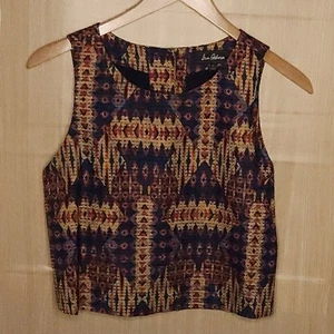 Sam Edelman Southwestern Cropped Sleeveless Blue Top Medium - Picture 1 of 7