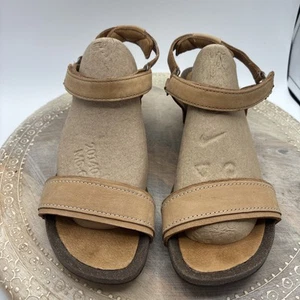 Teva Women's 7 M Mahonia Stitch Sandals Chipmunk Tan Leather Ankle Strap Wedge - Picture 1 of 10