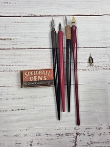 4 Vintage Calligraphy Dip Pens Eagle 1003, American Pencil Co 1156, & 9 Nibs - Picture 1 of 9