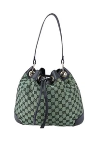 GUCCI Monogram Drawstring Shoulder Bag NEW Green Black GG RARE - Picture 1 of 23
