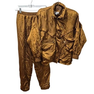 Traje de chándal vintage Lavon Y2K seda nailon 2 piezas dorado pequeño años 90 - Imagen 1 de 6