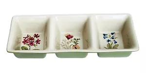 Longaberger BOTANICAL FIELDS Green Flowers 3 Part Relish Serving Dish 12.25” NEW - Picture 1 of 8