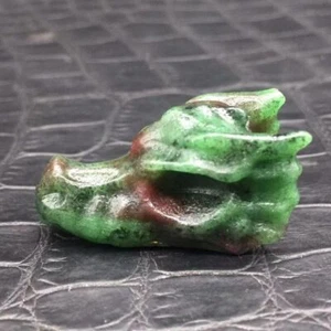 Natural Ruby in Zoisite Quartz Crystal Dragon Head Skull Carved Mini Loong Decor - Picture 1 of 9