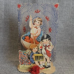 Vintage Valentine Pop Up 3D Die Cut Honeycomb Girl Boys  Germany 1934 Boat Bird  - Picture 1 of 10