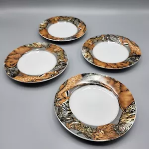 Set Of 4 Sakura Porcelain 6" Bread Snack Plates La Menagerie Safari Animal Print - Picture 1 of 8