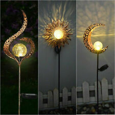 Solar LED Light Metal Sun Moon Flame Outdoor Garden Stake Lawn Lamp Yard Decor