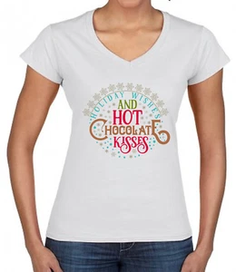Ladies Christmas Tshirt Holiday Wishes Hot Chocolate Kisses Xmas Sweatshirt Jump - Picture 1 of 1