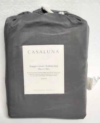 Casaluna Queen Size 300 TC Count Temperature Regulating Sheet Set - Dark Grey - Image 1 of 4