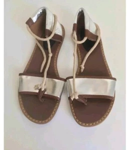 Rare MARNI H&M Women`s Silver Leather Flat Sandals Shoes EU 40 UK 7 - Picture 1 of 7