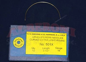 Curved Round Point Extra Light 3 1/2" Upholstery Needles 12pk Osborne No. 501X - Picture 1 of 1