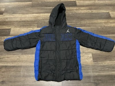 Jordan Jacket Boys Medium 5-6 Black Puffer Windbreaker Full Zip Hooded Jump Man - Image 1 of 4