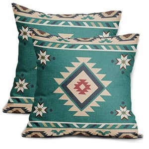 Western Native American Throw Pillow Covers 18X18 Inch Turquoise Blue Aztec - Picture 1 of 8
