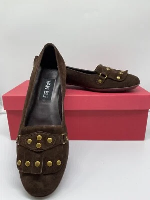 Vaneli Mocasín Mujer Gamuza Zapatos 6.5 Danaus Marrón Chocolate Latón Caja de Conducción  Foto 1 de 4