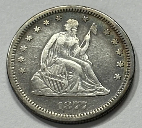 1877-S Seated Liberty Silver Quarter. #1839 Cover