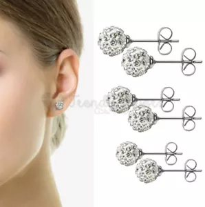 Bright Round Crystal Charm Disco Ball Stud Earrings White Rhinestone Crystals - Picture 1 of 36