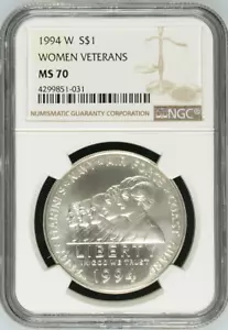 :1994 W $1 Women-Veterans Commemorative-Silver-Dollar NGC MS-70 Rare R3 Top-Pop - Picture 1 of 2