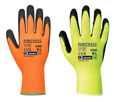 12 X Portwest A340 Hi Vis Griff Arbeitshandschuhe Lang Bündchen 471 - All Größen - Bild 1 von 4