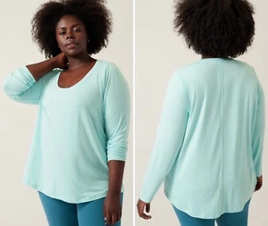 NWT Athleta Stratus II Top Plus 3X 24W 26W Reef Green Long Sleeve Scoop Neck - Picture 1 of 9