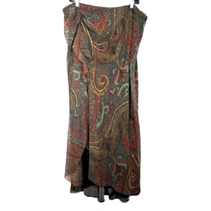 Vtg Ralph Lauren Silk Ruffled Paisley Velvet Maxi Skirt Plus Sz 18 Brown Western - Picture 1 of 16