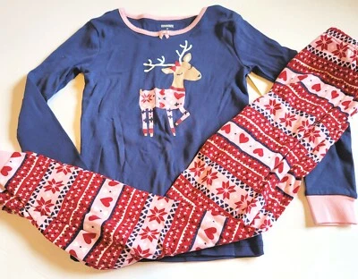 Gymboree Girl 10 Pink Deer Holiday Gymmies Pajamas NWT PJs Winter Red Fair Isle - Image 1 of 2