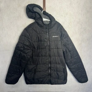 Eddie Bauer Youth Kids Jacket Black Hooded Puffer Jacket Size Large 14/16 - Picture 1 of 8