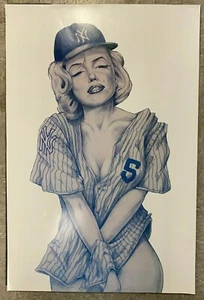 MARILYN MONROE SEXY NY YANKEES DIMAGGIO DRAWING REPRINT 20X30 POSTER! M18 - Picture 1 of 3