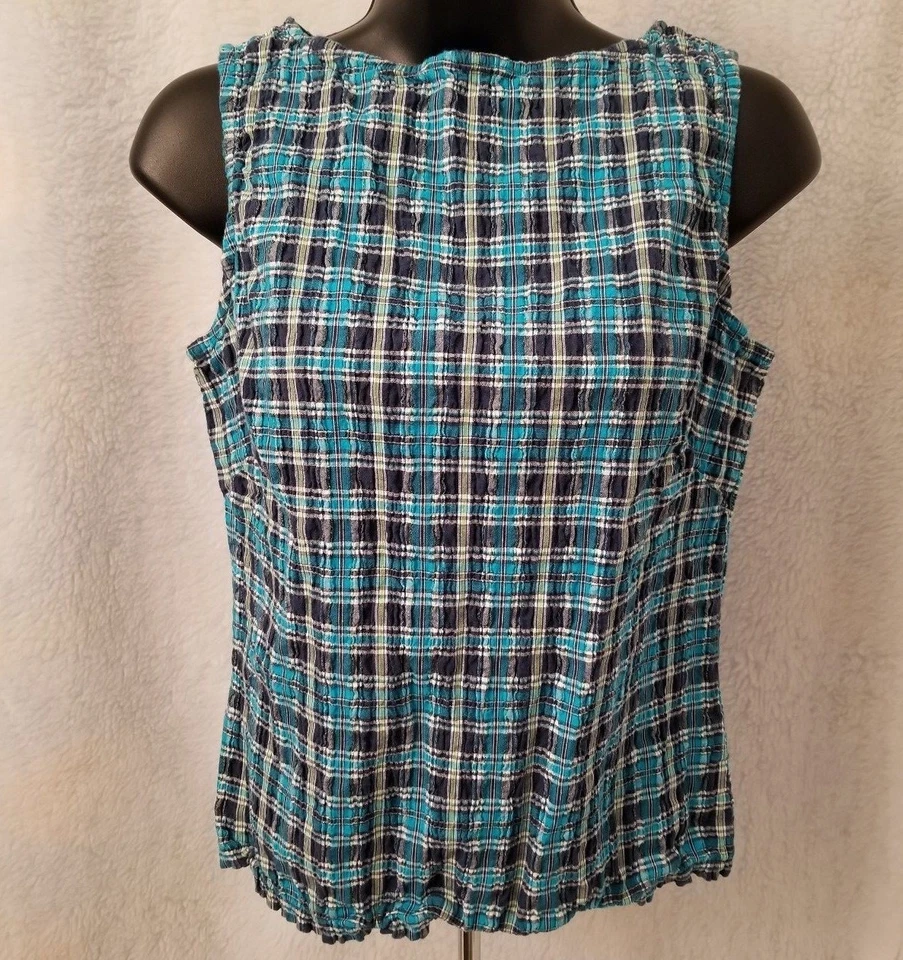 St John's Bay Womens Shirt Top Blouse Size M Medium Blue Green White Plaid - Image 1 of 3
