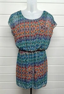 City Triangles Womens Summer Dress Stretch Waist Size 9/10 M Peacock Print Boho - Picture 1 of 8