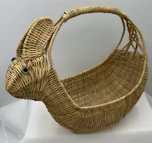 Vintage 1980s Bunny Rabbit Shaped Wicker Basket Easter Spring Home Decor 10 x 10 - Picture 1 of 6