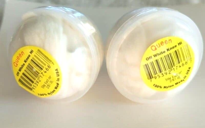 Vintage Queen Off White Knee-Hi Nylon Stockings In Plastic Containers Two Pairs - Image 1 of 2