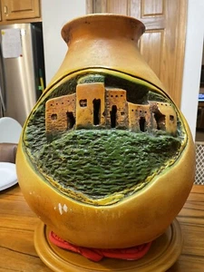 Southwestern Style StrawBerry Ceramic/Clay Pot 3 Hole Handmade Carved/Painted - Picture 1 of 12